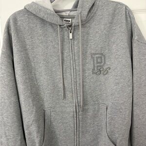 PINK Victoria's Secret Light Gray Fleece Zip Hoodie